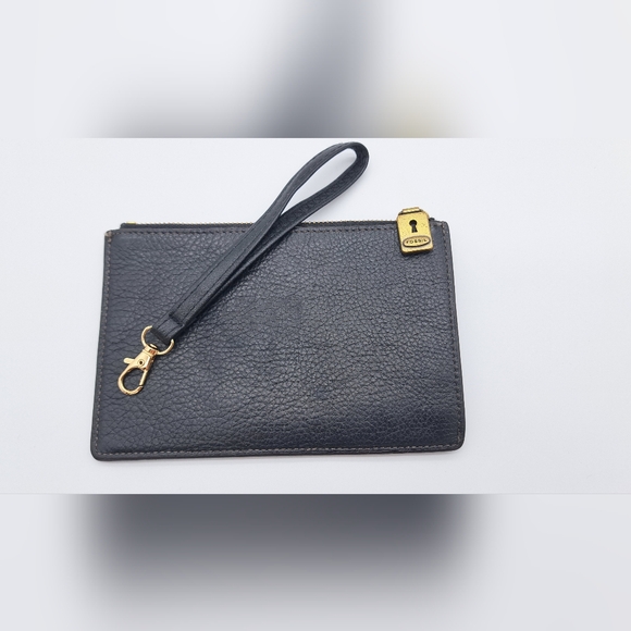 Fossil Handbags - Fossil Black Leather Pouch Wristlet with Gold Padlock Charm